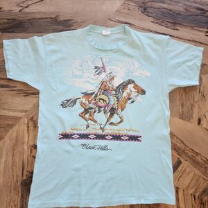 Vintage 90's Black Hills Native American Light Blue Single Stitch T-Shirt Size L